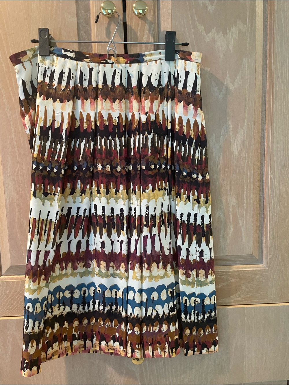 Lafayette 148 New York Pleated A-Line Skirt in Multi-Color Print